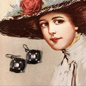 3/$20 Silver Black Dangle Earrings Rhinestone Accents